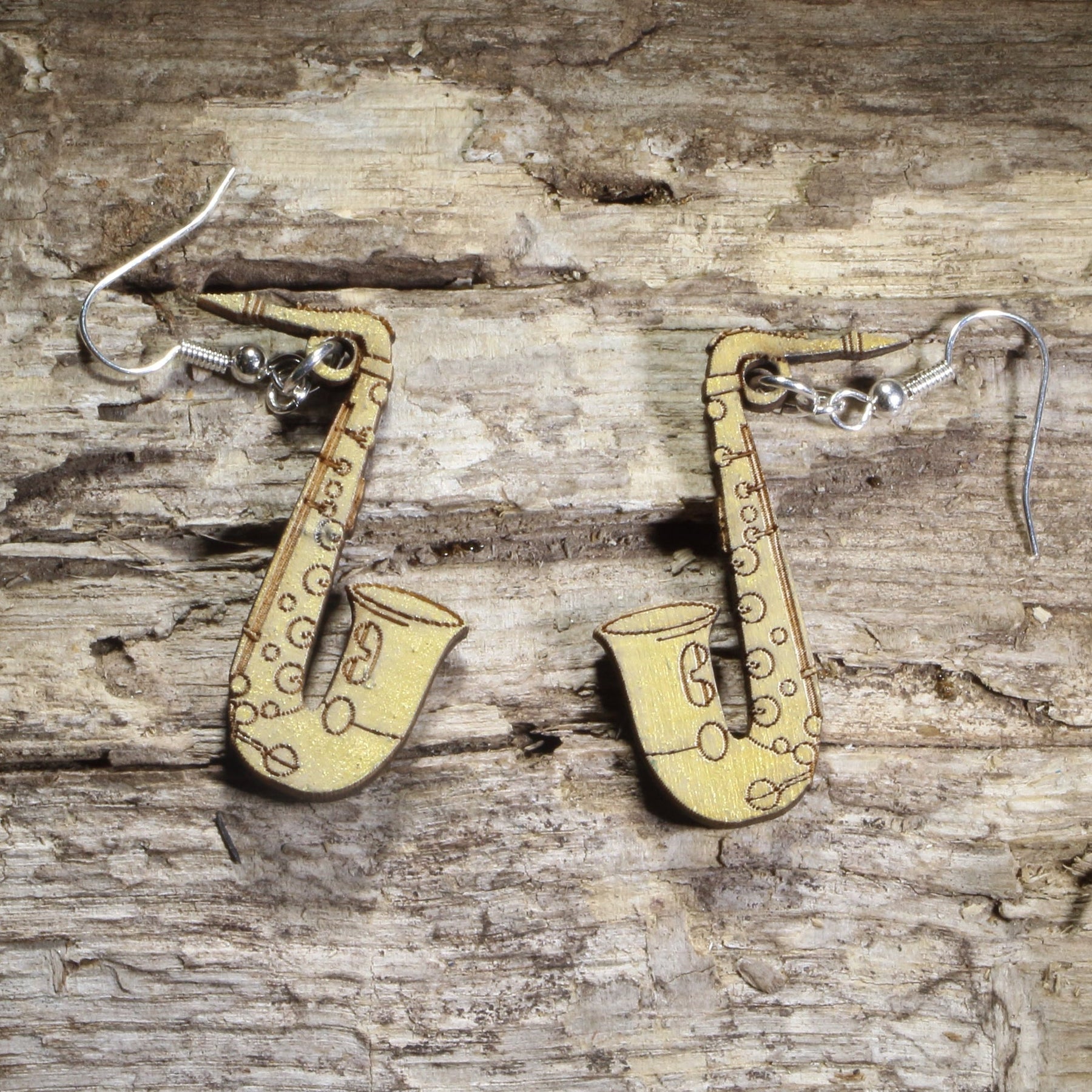 Saxophone Wooden Dangle Earrings | Band Instrument Jewelry