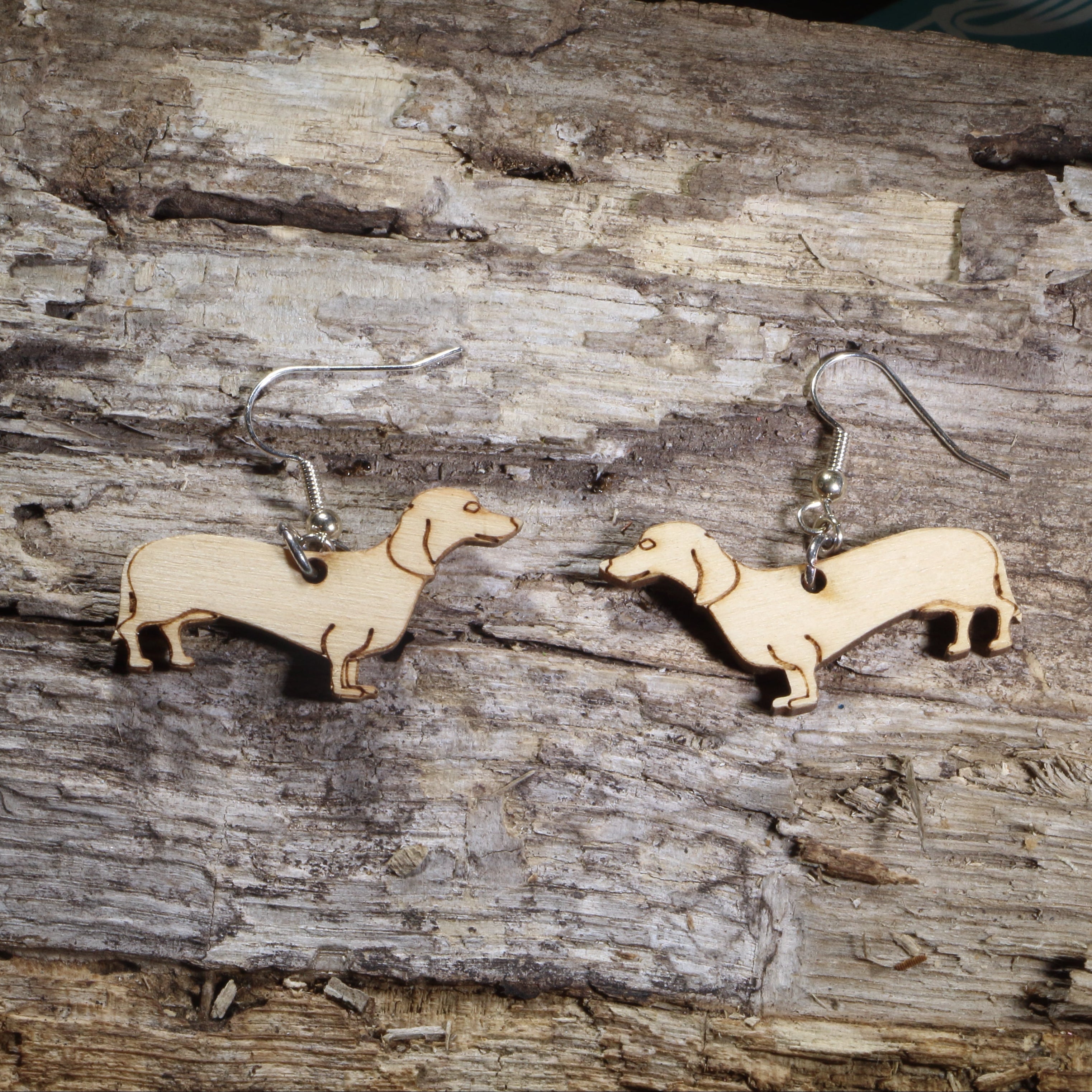 Dachshund Wooden Dangle Earrings | Wiener Dog Jewelry