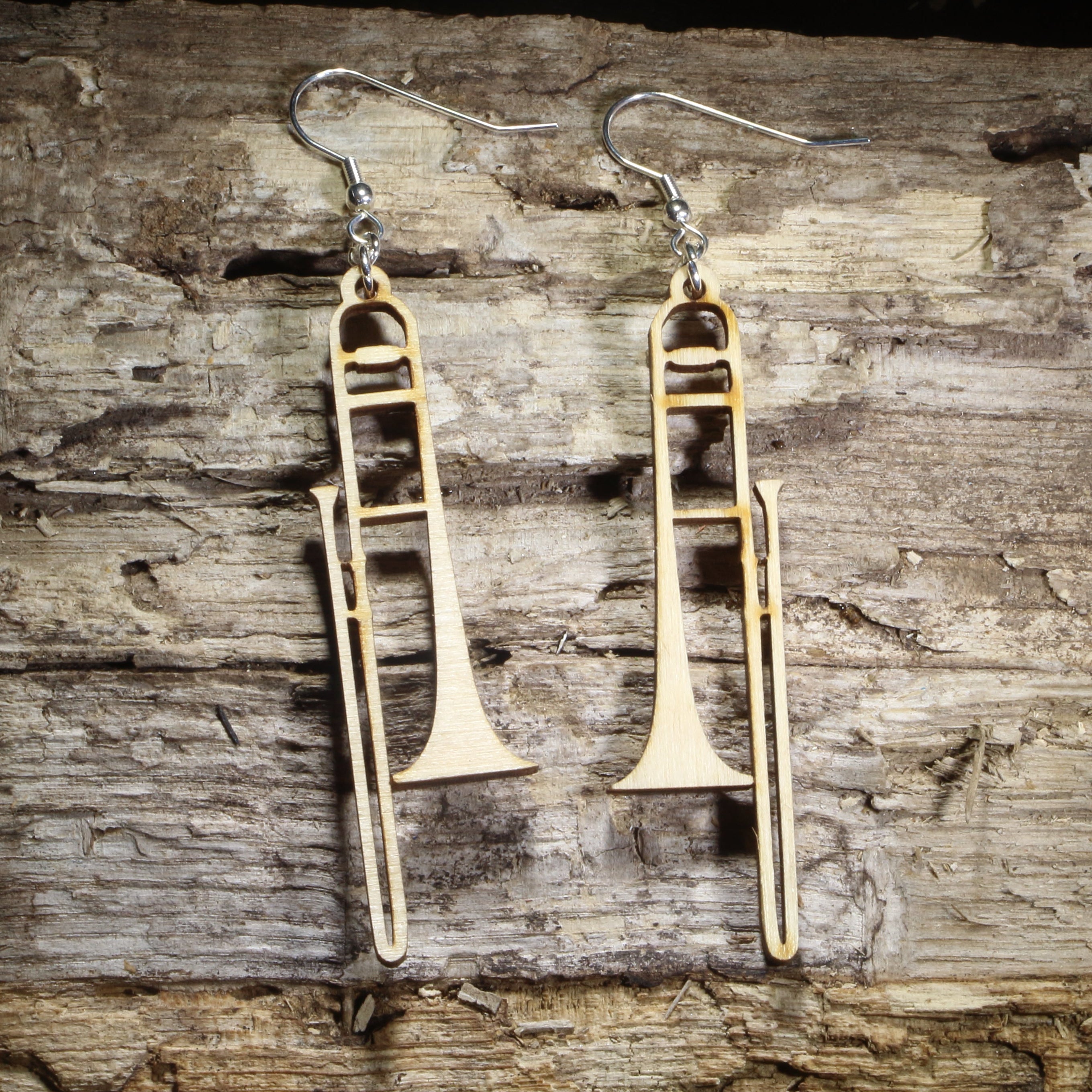 Trombone Wooden Dangle Earrings | Band Instrument Jewelry