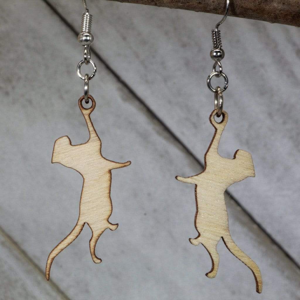 Hanging Cat Wooden Dangle Earrings | Cute Cat Jewelry by Cate's Concepts, LLC, handmade jewelry main product photo