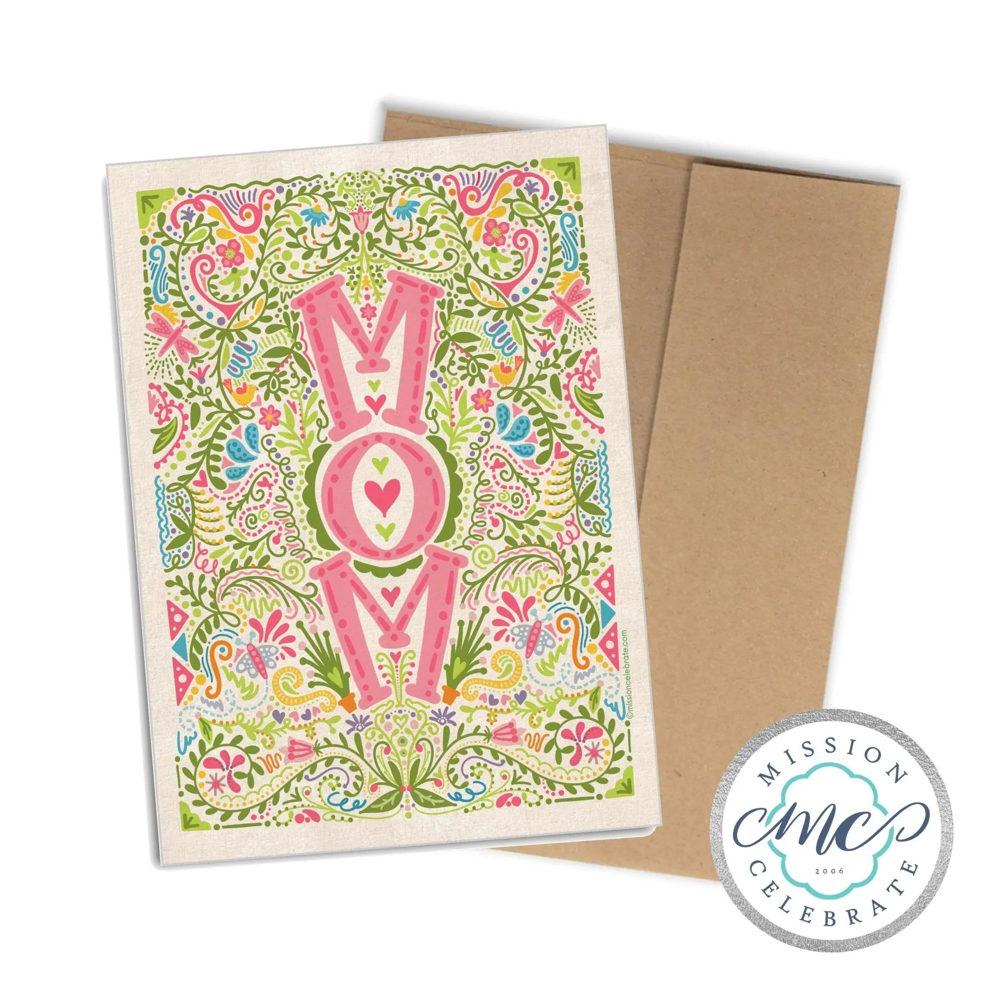 Mother's Day Card: Hand-Drawn MOM Floral Art by Leslie Gonce