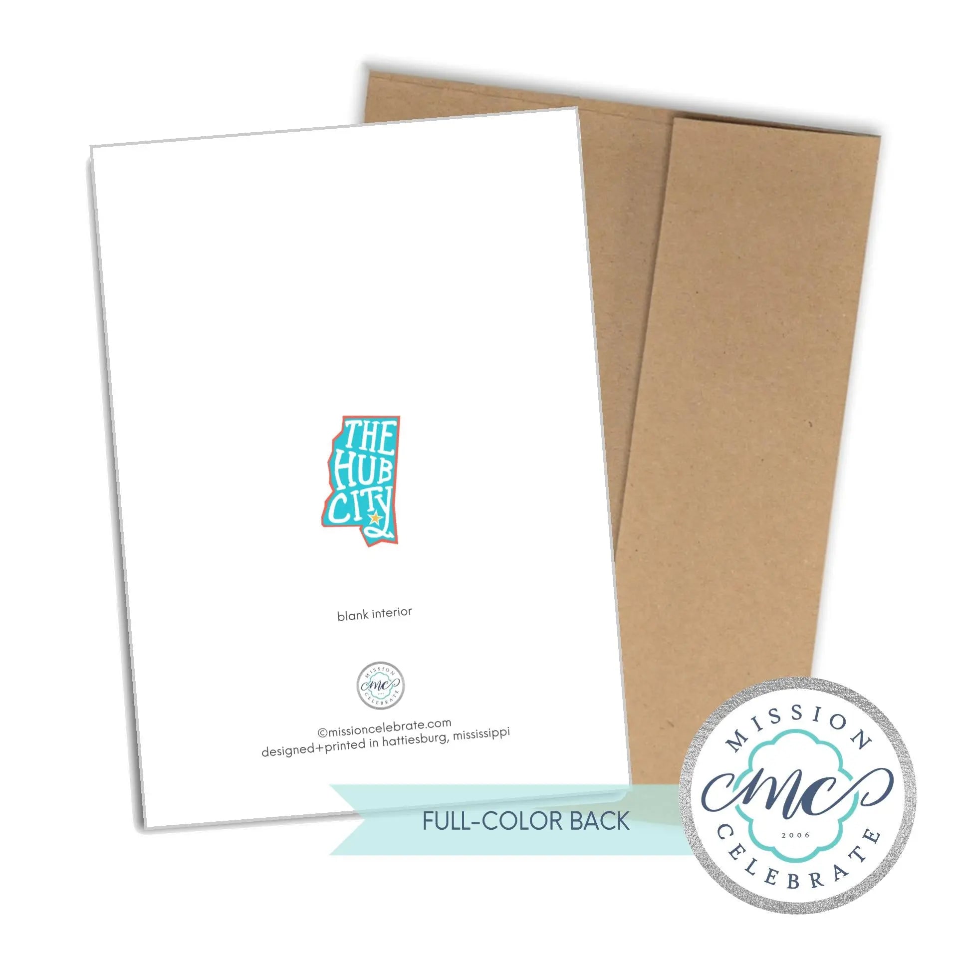 Hattiesburg Mississippi Art Card - The Hub City Collage by Leslie Gonce - Kraft Envelope Included