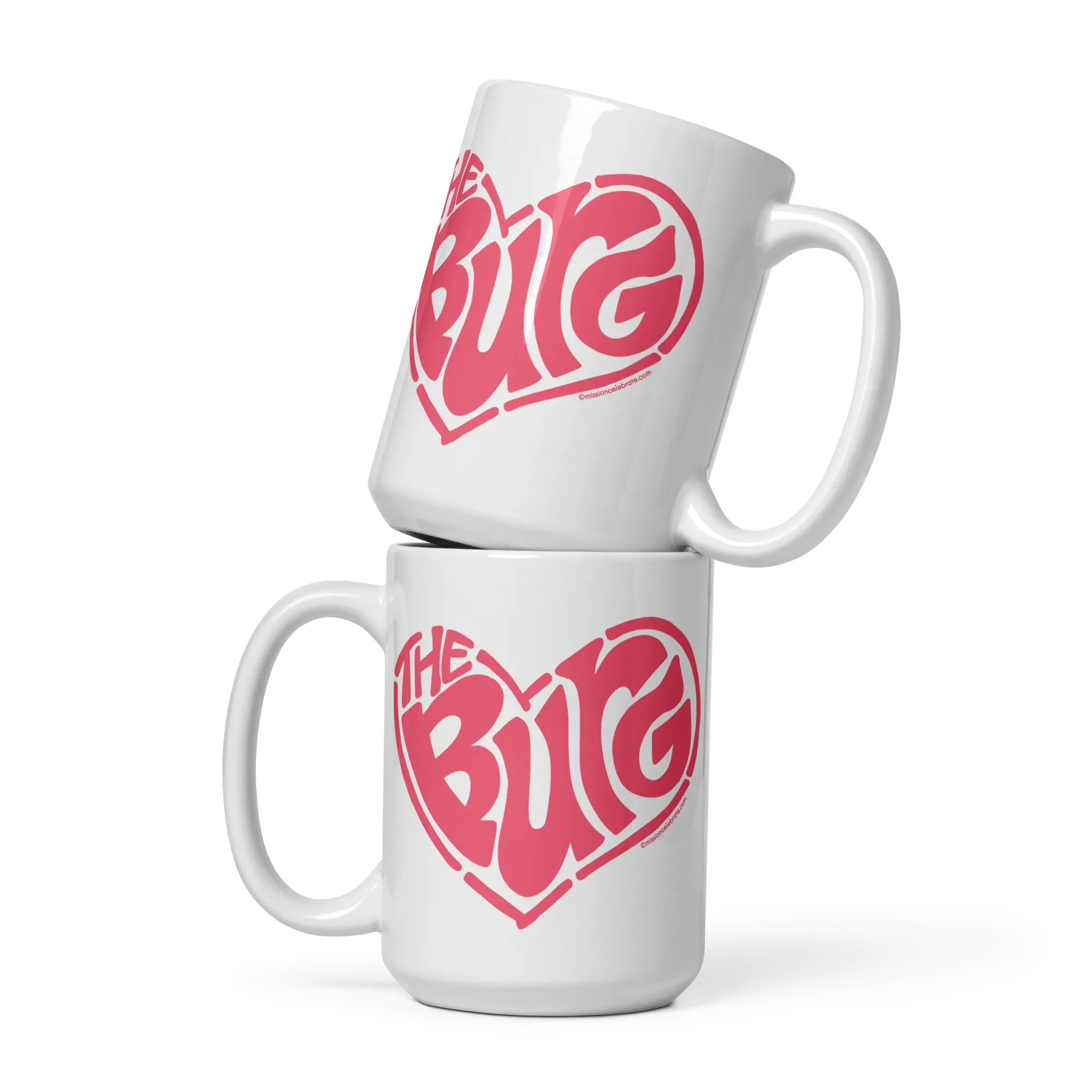 Stacked "The Burg" Heart Mugs by Leslie Gonce at Main Street Collective. Hattiesburg Mississippi Mug, Ceramic Coffee Mug.