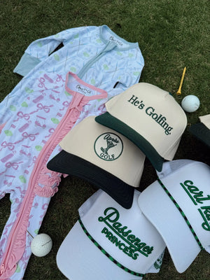 He's Golfing - Green Vintage Trucker Hat by KenzKustomz, Southern lifestyle apparel detail photo 6