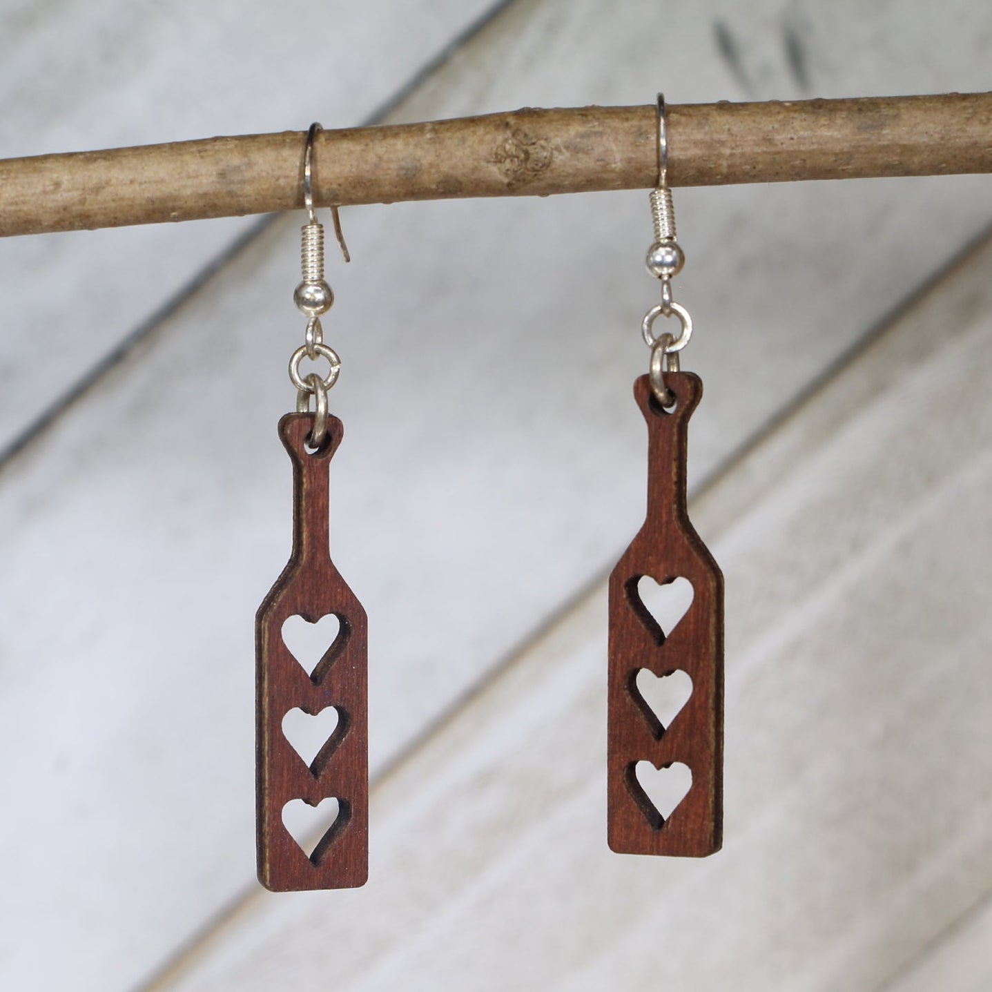 Heart Paddle Wooden Dangle Earrings | Cheeky Humor Jewelry