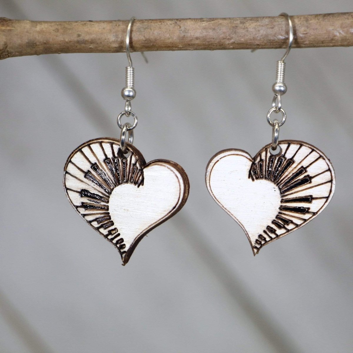 Heart Piano Wooden Dangle Earrings | Music Lover Jewelry by Cate's Concepts, LLC, handmade jewelry main product photo