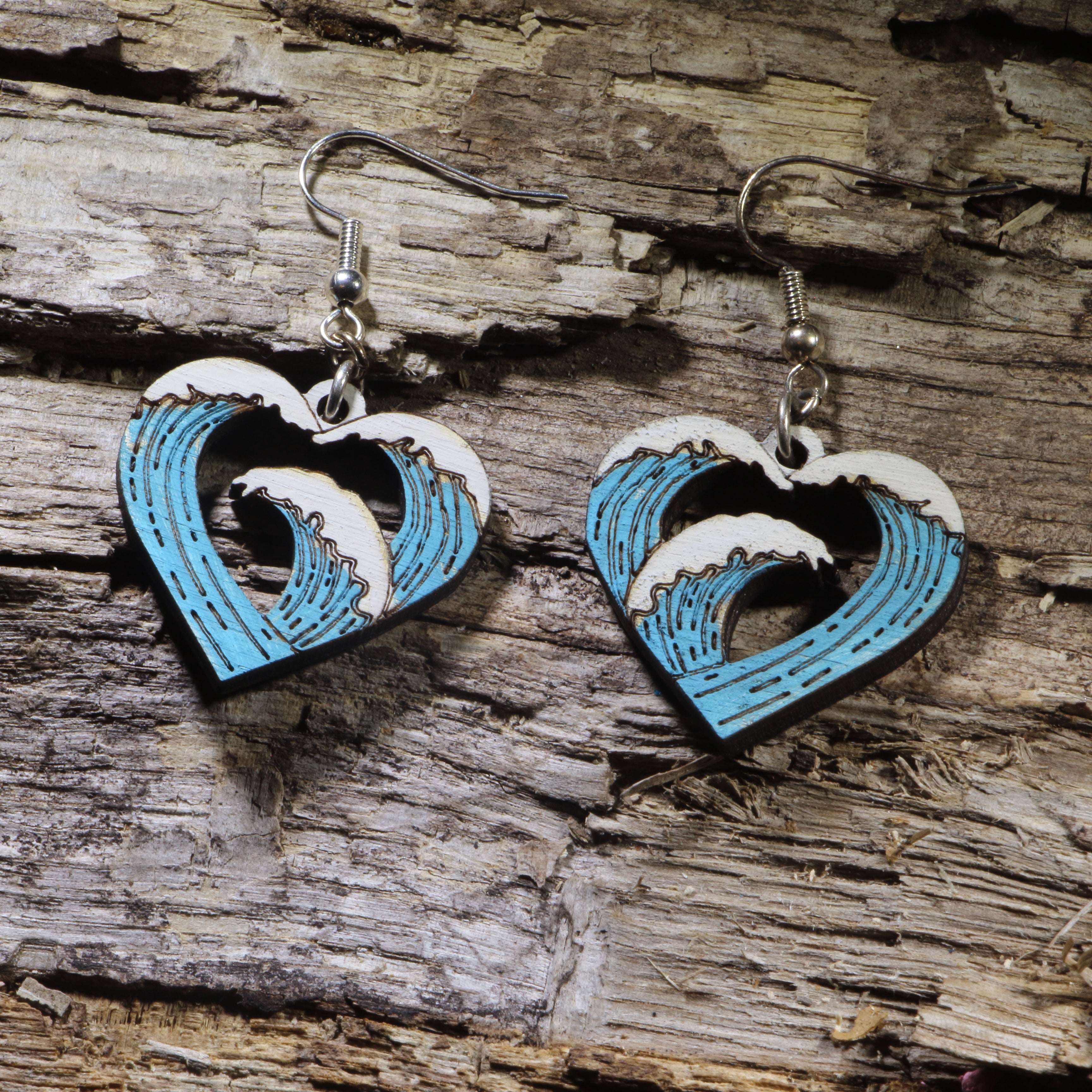 Heart Wave Wooden Dangle Earrings | Modern Love Jewelry