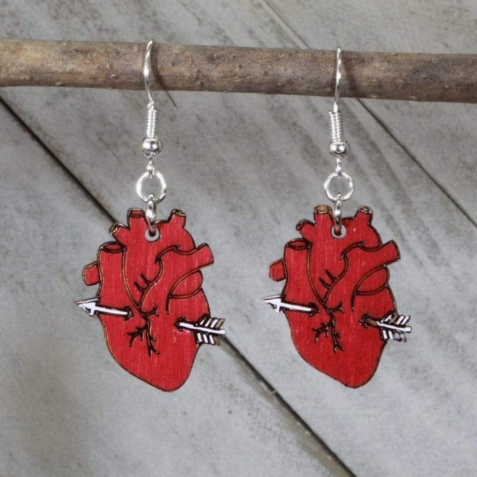 Heart with Arrow Wooden Earrings | Romantic Love Jewelry