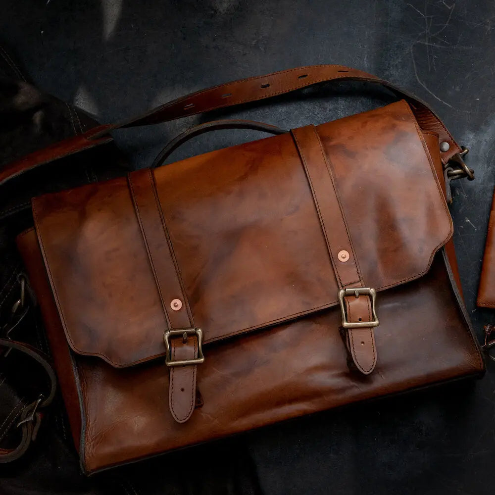 Heritage Leather Briefcase by Mission Mercantile Leather Goods, handmade leather goods main product photo