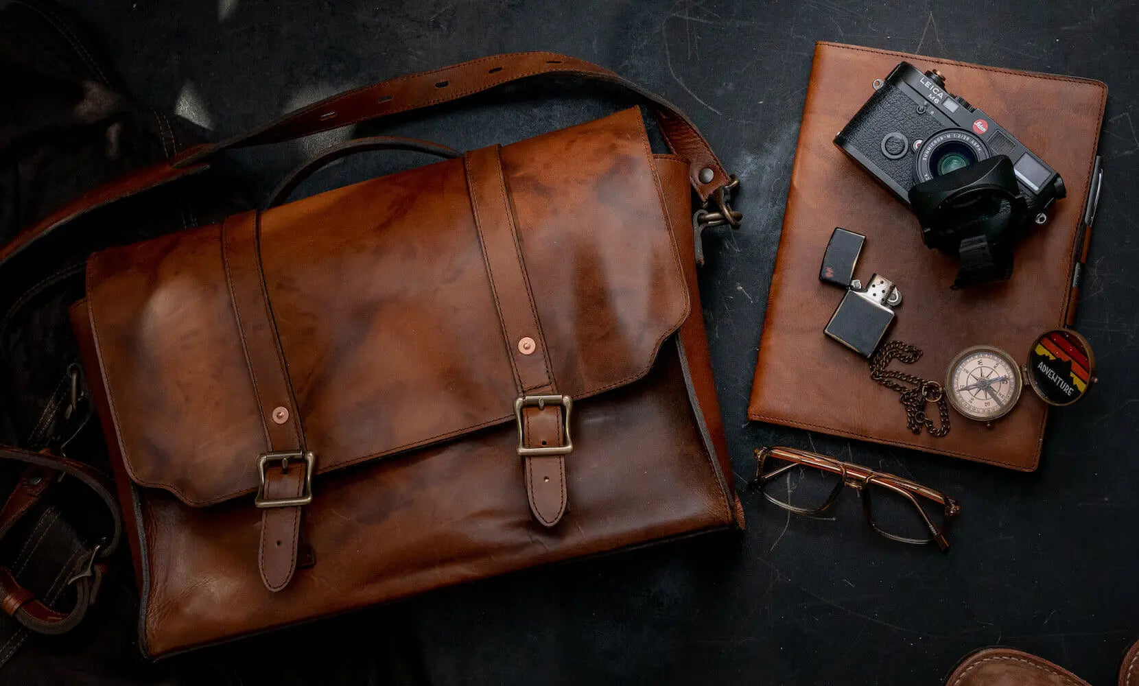 Heritage Leather Briefcase by Mission Mercantile Leather Goods, handmade leather goods detail photo 2