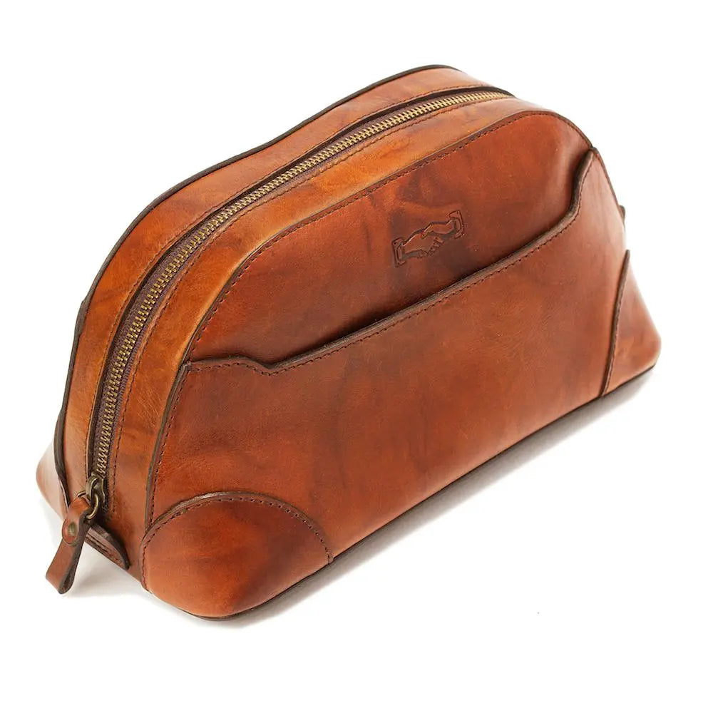 Heritage Leather Stateroom Toiletry Wash Bag by Mission Mercantile Leather Goods, natural skincare detail photo 2