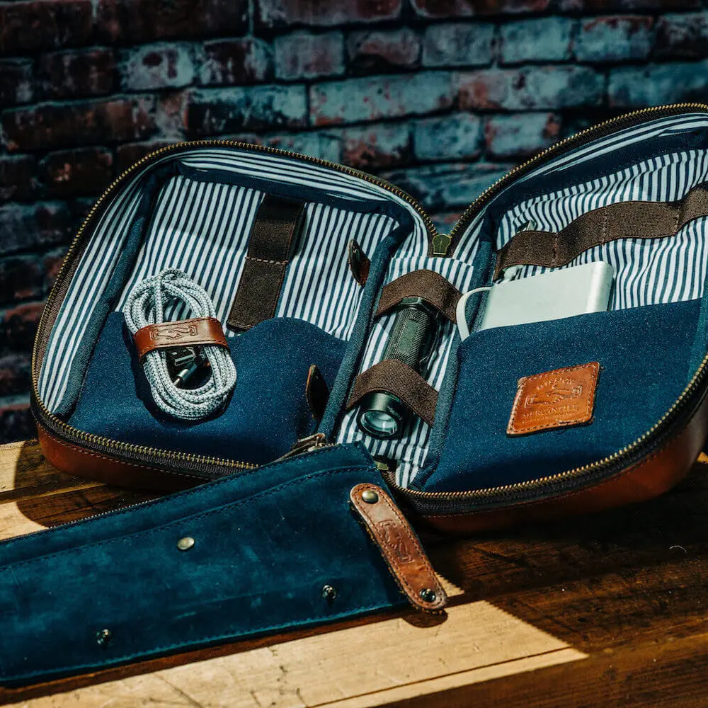 Heritage Leather "Doc" Electronics Organizer / Toiletry Kit by Mission Mercantile Leather Goods, natural skincare main product photo