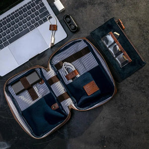 Heritage Leather "Doc" Electronics Organizer / Toiletry Kit by Mission Mercantile Leather Goods, natural skincare detail photo 12