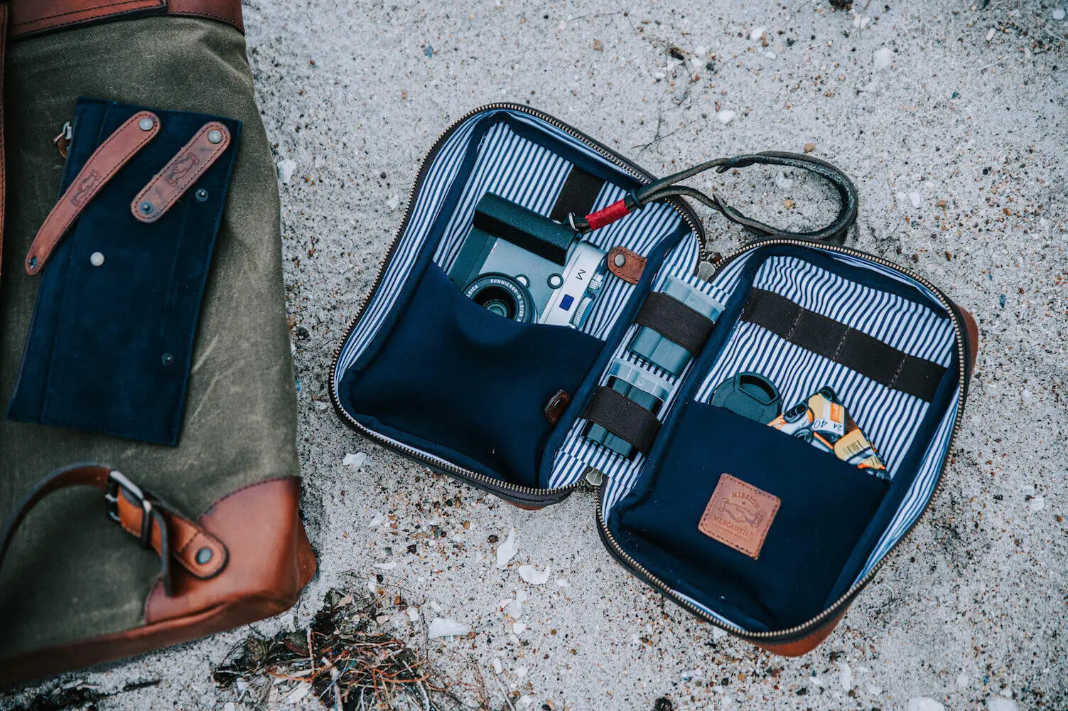 Heritage Leather "Doc" Electronics Organizer / Toiletry Kit by Mission Mercantile Leather Goods, natural skincare detail photo 14