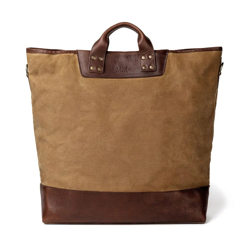 Heritage Waxed Canvas Original Ice Block Tote Bag by Mission Mercantile Leather Goods, handmade leather goods detail photo 3
