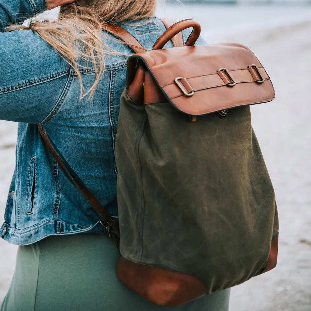 Heritage Waxed Canvas Steamer Backpack No. 2 by Mission Mercantile Leather Goods, Southern food gift main product photo