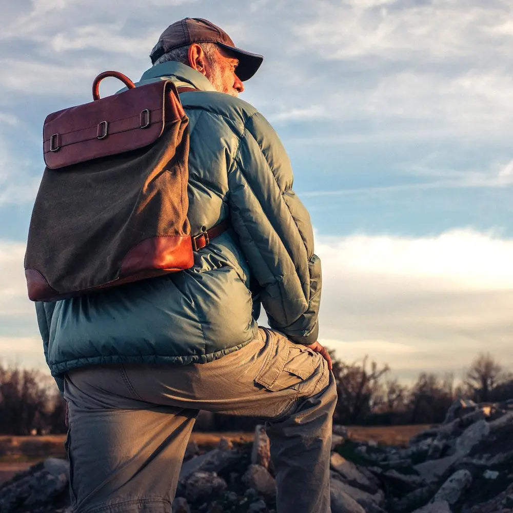 Heritage Waxed Canvas Steamer Backpack No. 2 by Mission Mercantile Leather Goods, Southern food gift detail photo 2
