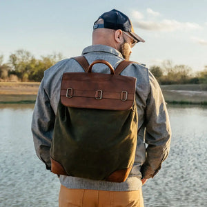 Heritage Waxed Canvas Steamer Backpack No. 2 by Mission Mercantile Leather Goods, Southern food gift detail photo 3