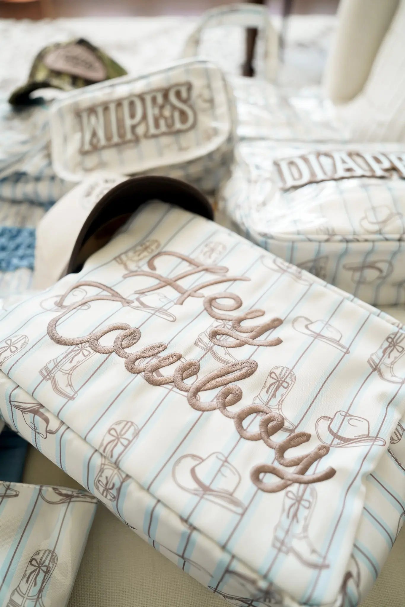 Hey Cowboy - Western Blues Striped XL Bag by KenzKustomz, handmade leather goods detail photo 2