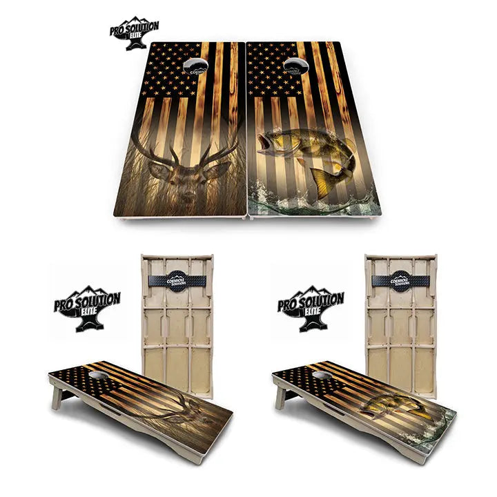 Hidden Deer & Fish Cornhole Boards - Pro Solution Elite Series by Cornhole Solutions, custom cornhole board main product photo