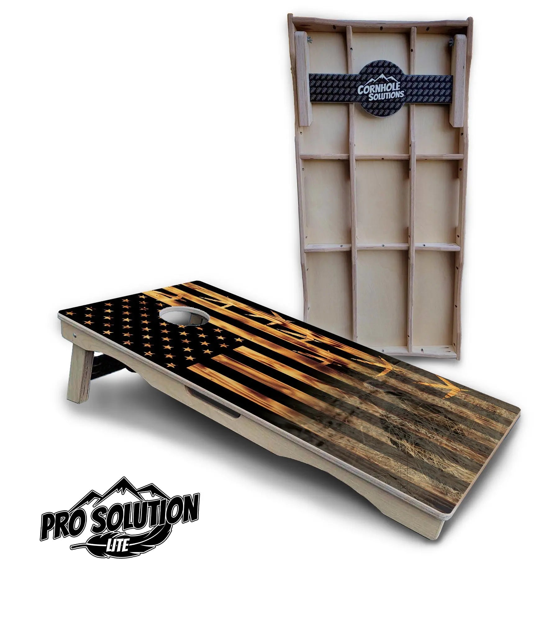 Hidden Turkey Burnt Flag Cornhole Boards - Pro Solution Lite Series Cornhole Solutions