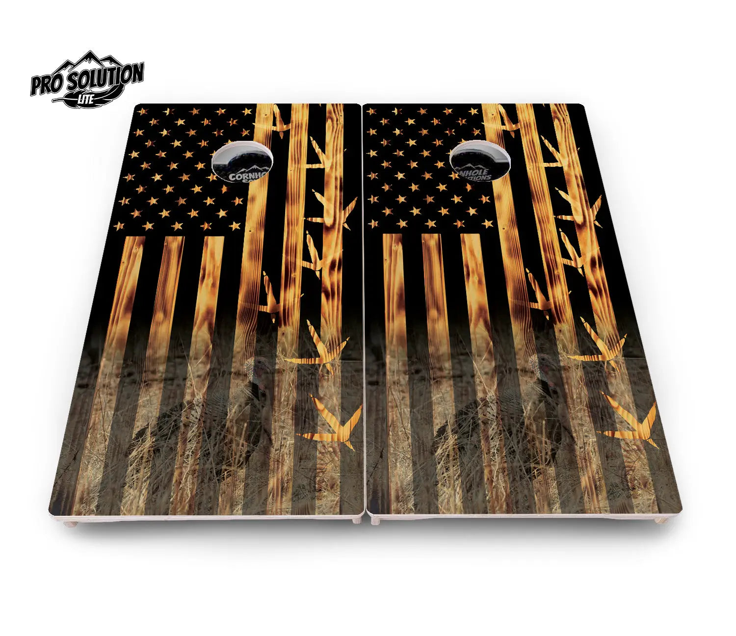Hidden Turkey Burnt Flag Cornhole Boards - Pro Solution Lite Series Cornhole Solutions