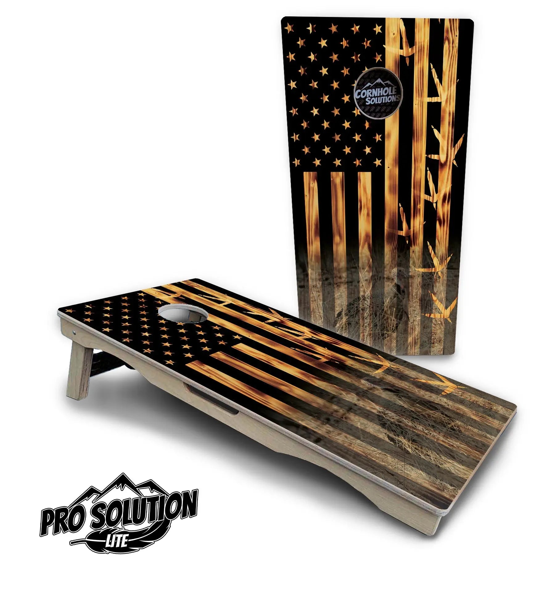 Hidden Turkey Burnt Flag Cornhole Boards - Pro Solution Lite Series Cornhole Solutions