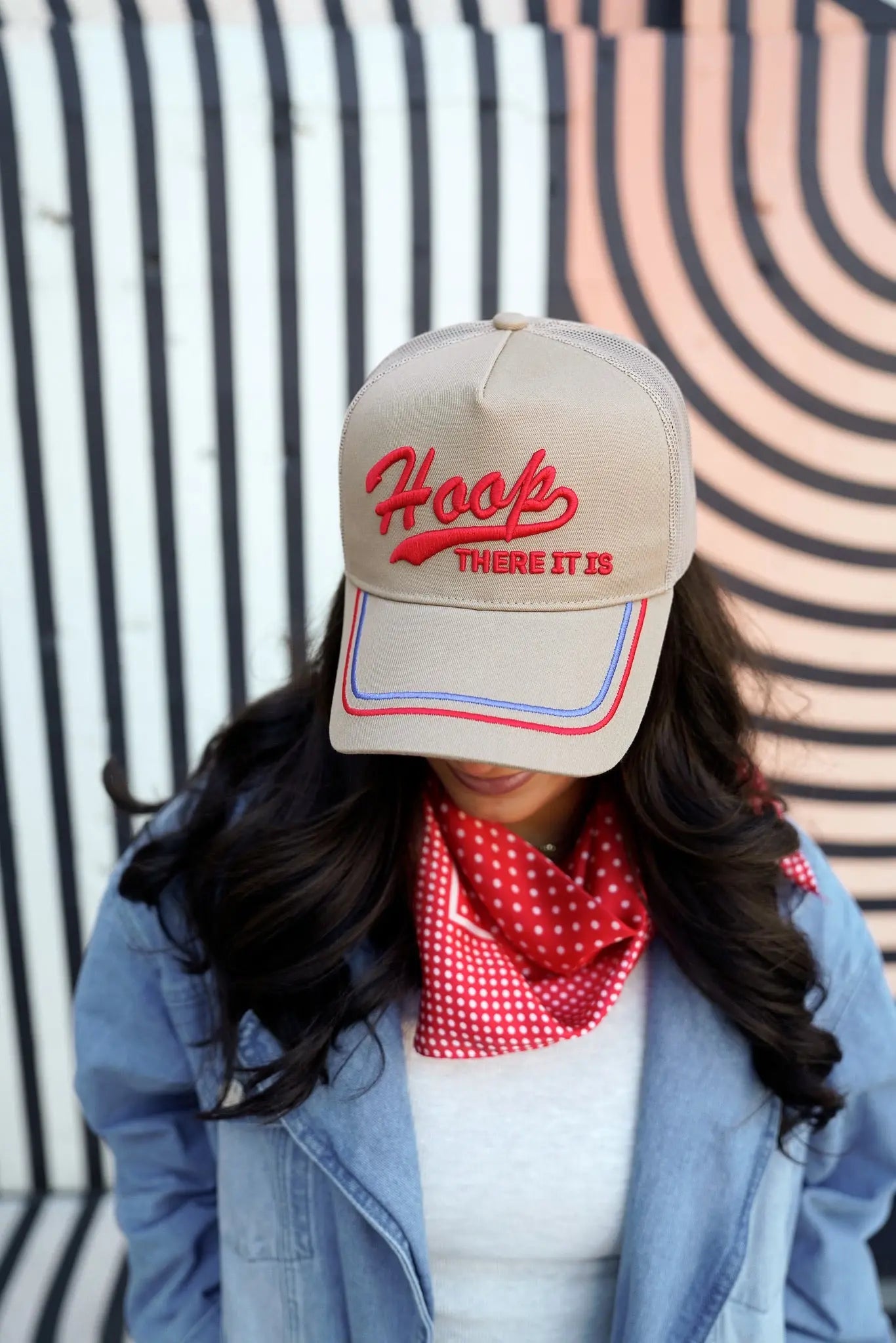 Hoop there it is - Tan Vintage Trucker Hat by KenzKustomz, Southern lifestyle apparel main product photo