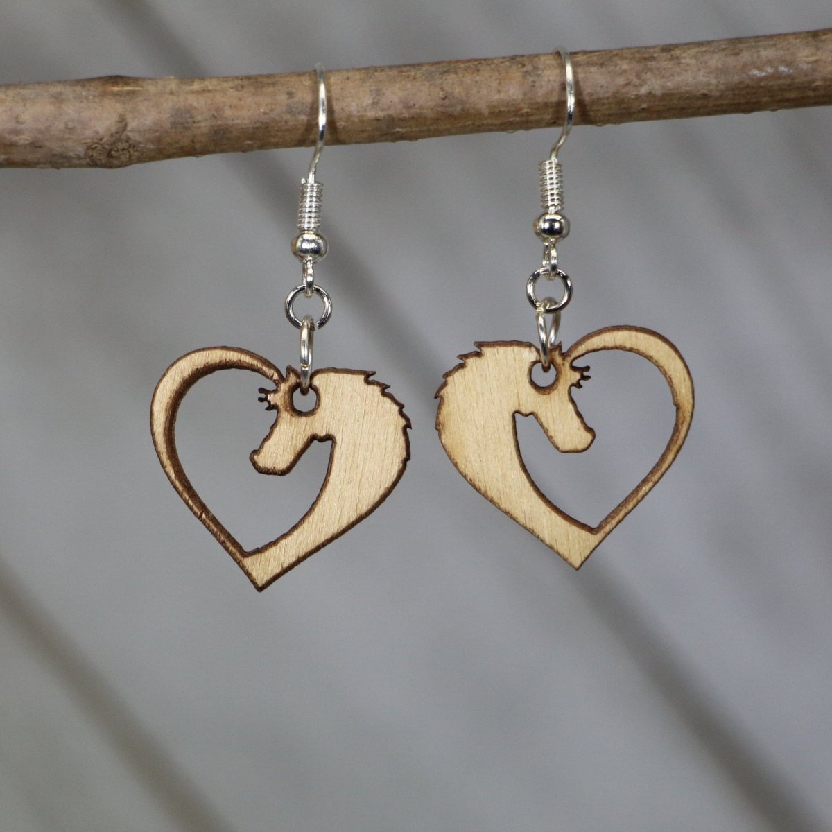 Horse Heart Wooden Dangle Earrings | Equestrian Love Jewelry