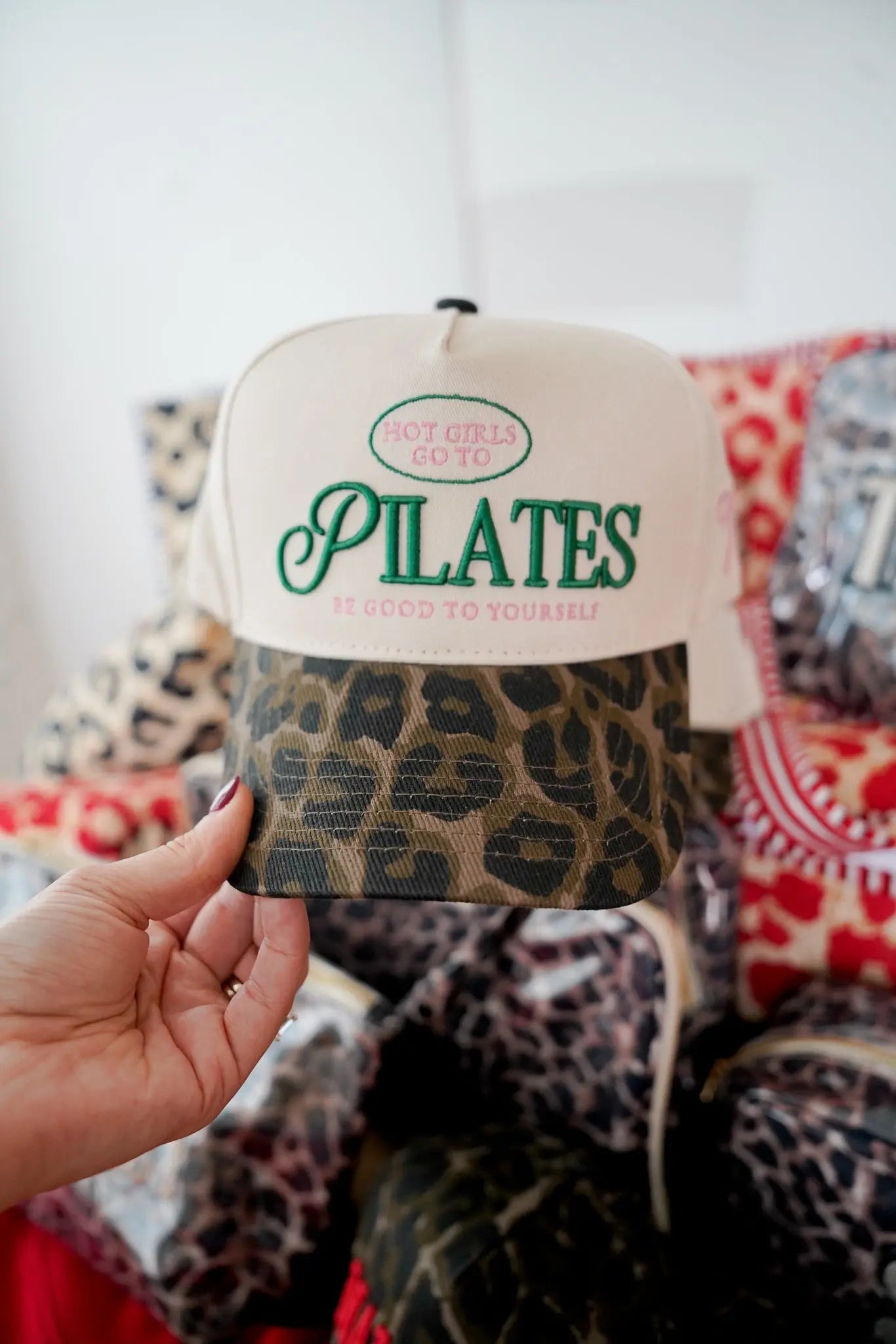 Hot Girls go to Pilates - Leopard Vintage Hat by KenzKustomz, Southern lifestyle apparel main product photo