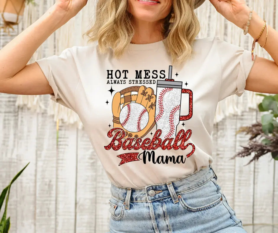 Hot Mess Always Stressed Baseball Mama Southern Backroad Tees LLC