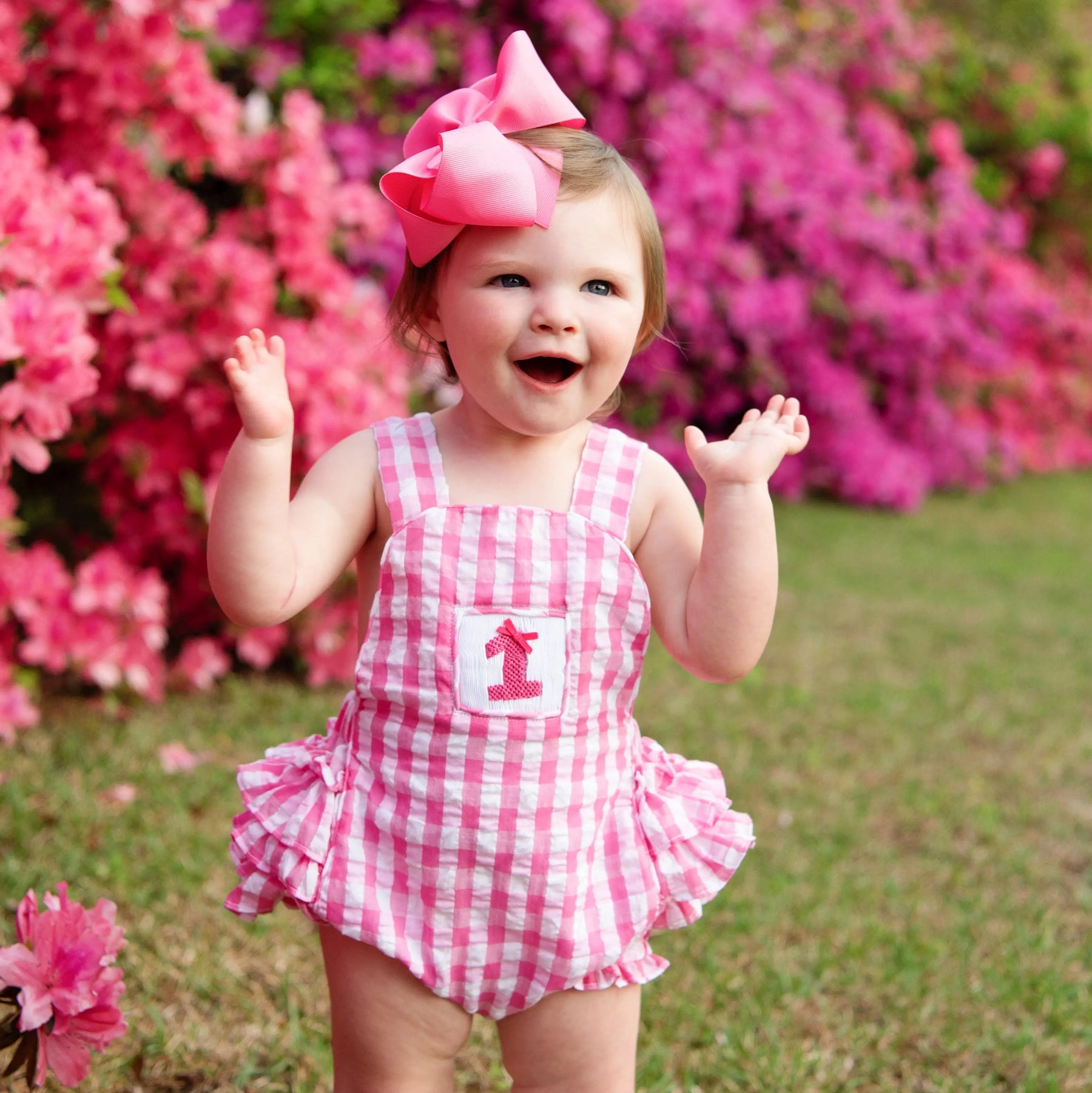 Hot Pink First Birthday Bubble by Seven Lantern Lane, children's boutique clothing detail photo 8