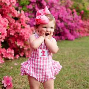 Hot Pink First Birthday Bubble by Seven Lantern Lane, children's boutique clothing detail photo 9