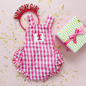 Hot Pink First Birthday Bubble by Seven Lantern Lane, children's boutique clothing detail photo 14