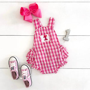 Hot Pink First Birthday Bubble by Seven Lantern Lane, children's boutique clothing detail photo 17