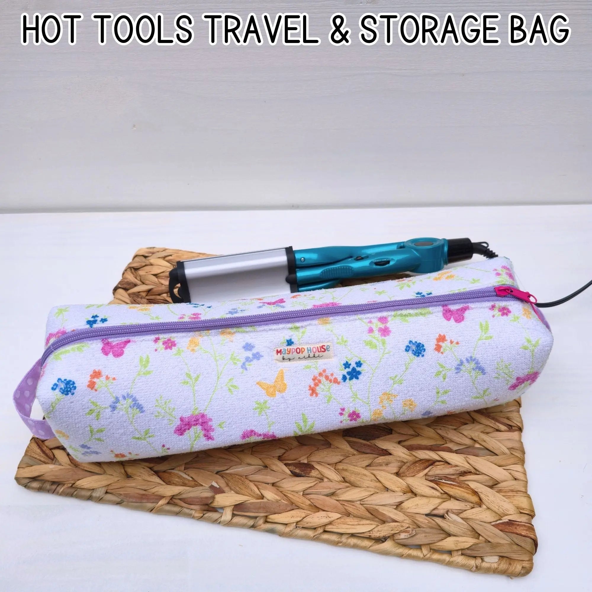 Hot Tool Storage Bag, Floral Boxy Zipper Pouch, Hair Tool Travel Case, Curling Iron Storage, Blow Dryer Organizer by Maypop House Designs, natural skincare main product photo