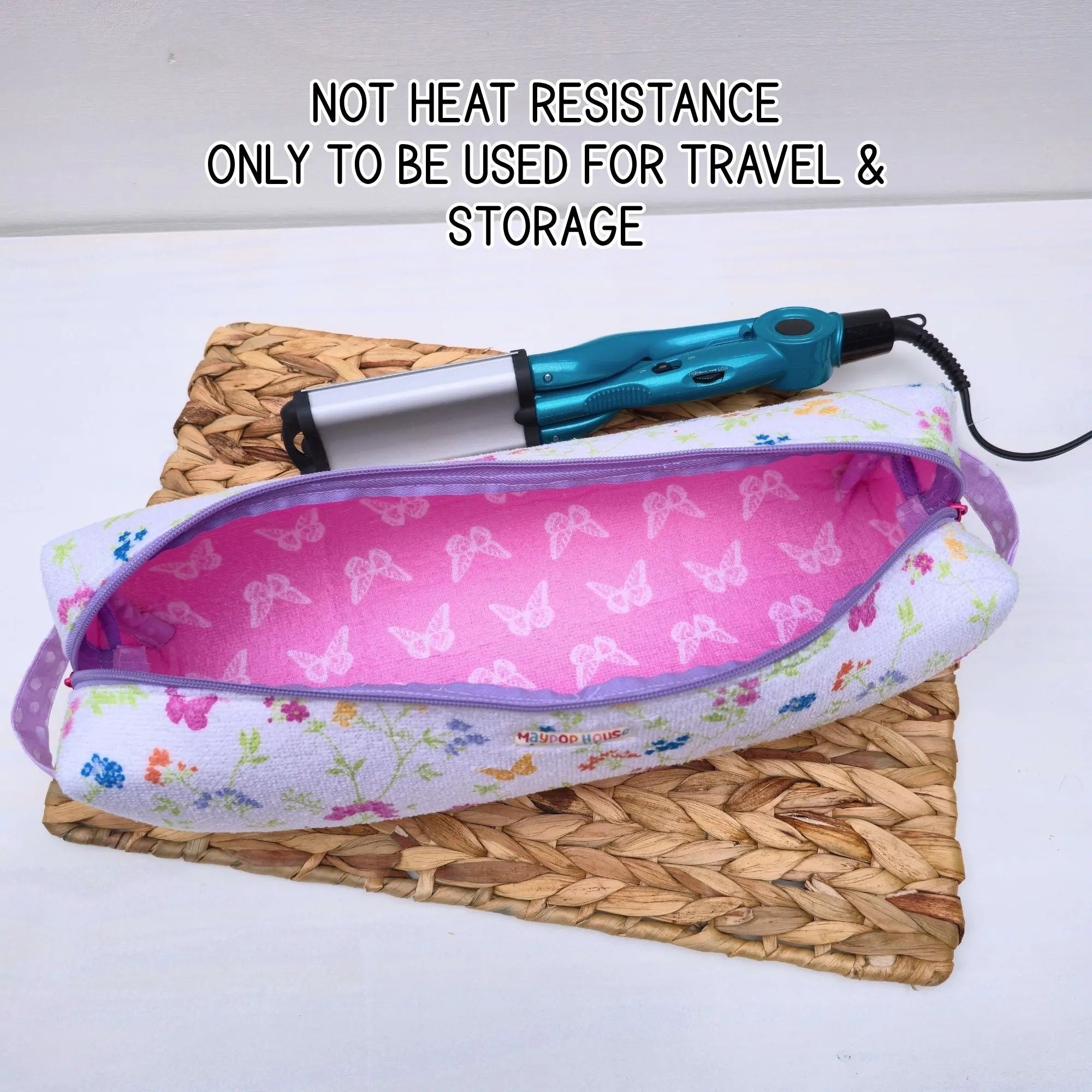 Hot Tool Storage Bag, Floral Boxy Zipper Pouch, Hair Tool Travel Case, Curling Iron Storage, Blow Dryer Organizer by Maypop House Designs, natural skincare detail photo 2