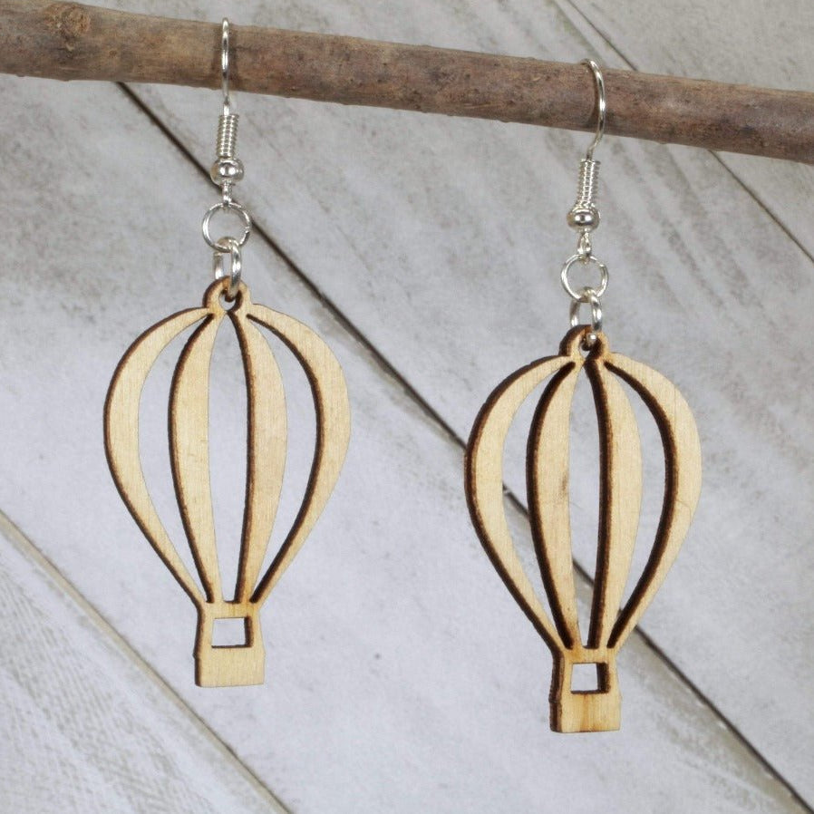 Hot Air Balloon Wooden Dangle Earrings | Travel Jewelry by Cate's Concepts, LLC, handmade jewelry main product photo