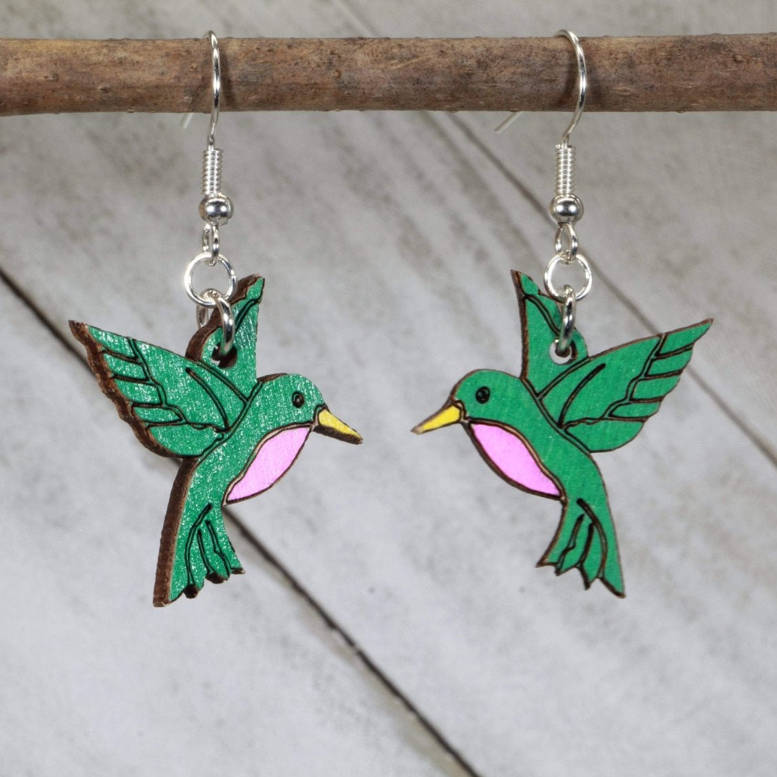 Hummingbird Wooden Dangle Earrings | Bird Jewelry
