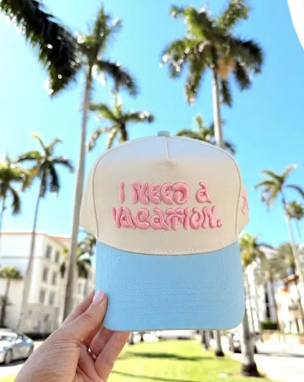 I Need a Vacation - Baby Blue Trucker Hat by KenzKustomz, Southern lifestyle apparel detail photo 2