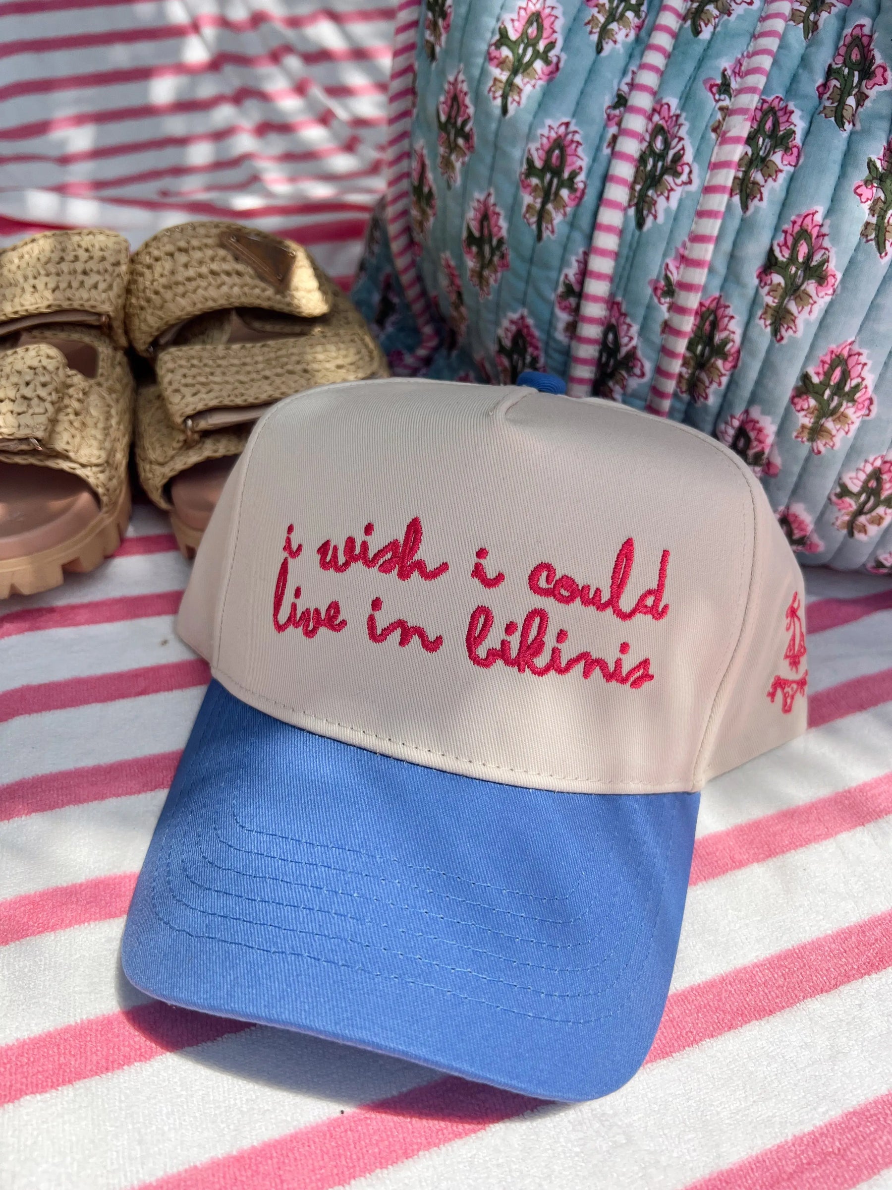 I Wish I Could Live in Bikinis - Periwinkle Vintage Trucker Hat KenzKustomz