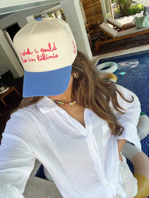 I Wish I Could Live in Bikinis - Periwinkle Vintage Trucker Hat KenzKustomz