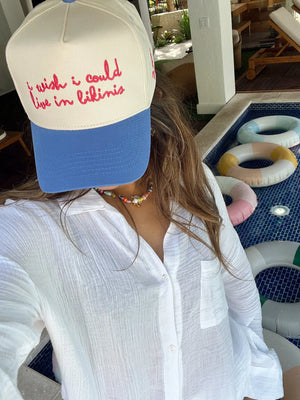 I Wish I Could Live in Bikinis - Periwinkle Vintage Trucker Hat KenzKustomz
