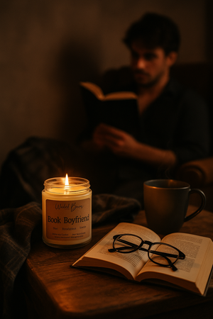 Book Boyfriend pine, smoke and tonka bean soy candle