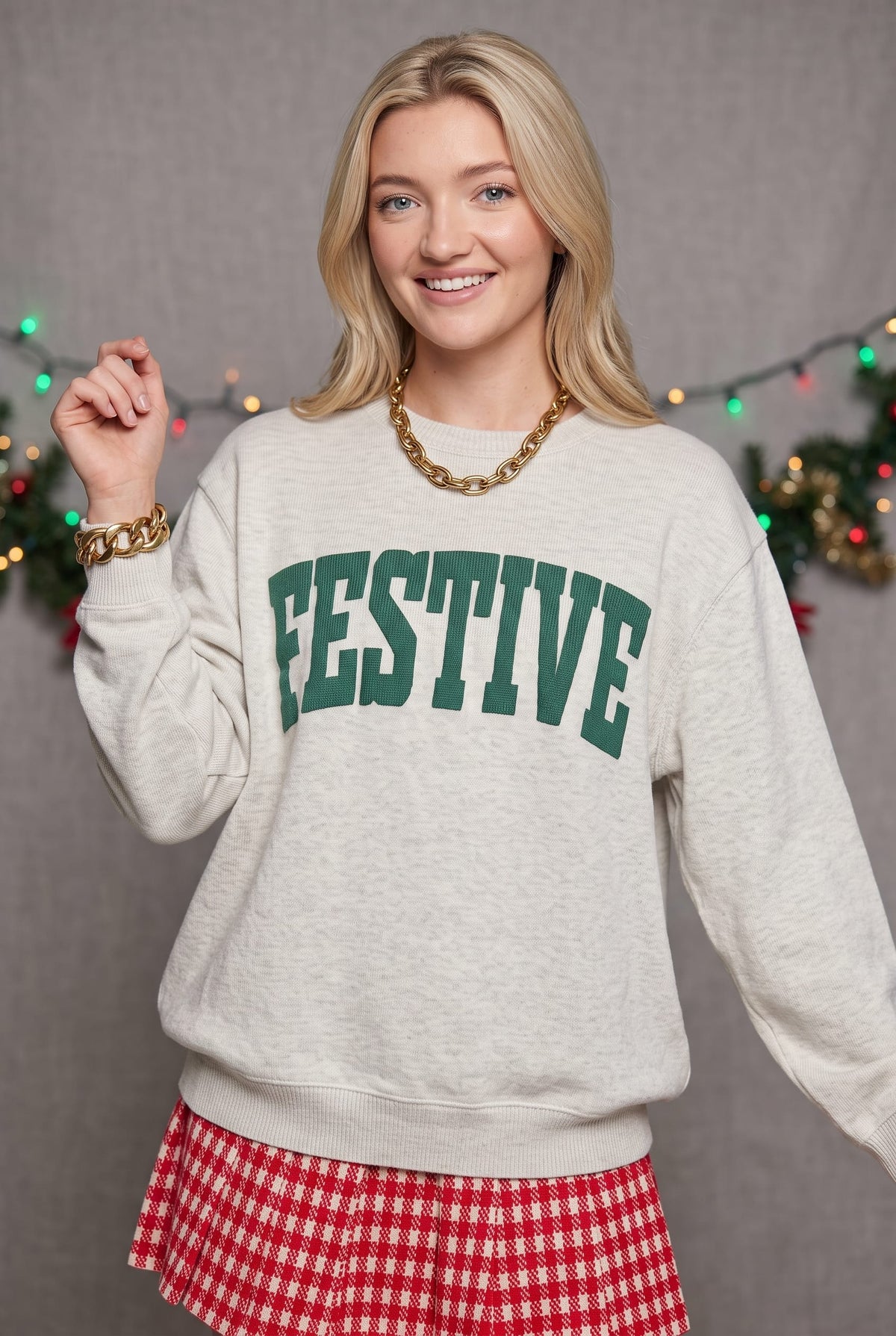 Festive Oatmeal Knit Sweatshirt by Southern Bliss Company – view 3