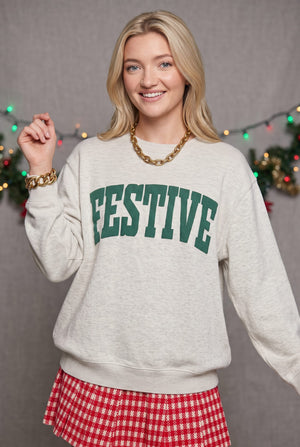 Festive Oatmeal Knit Sweatshirt by Southern Bliss Company – view 3