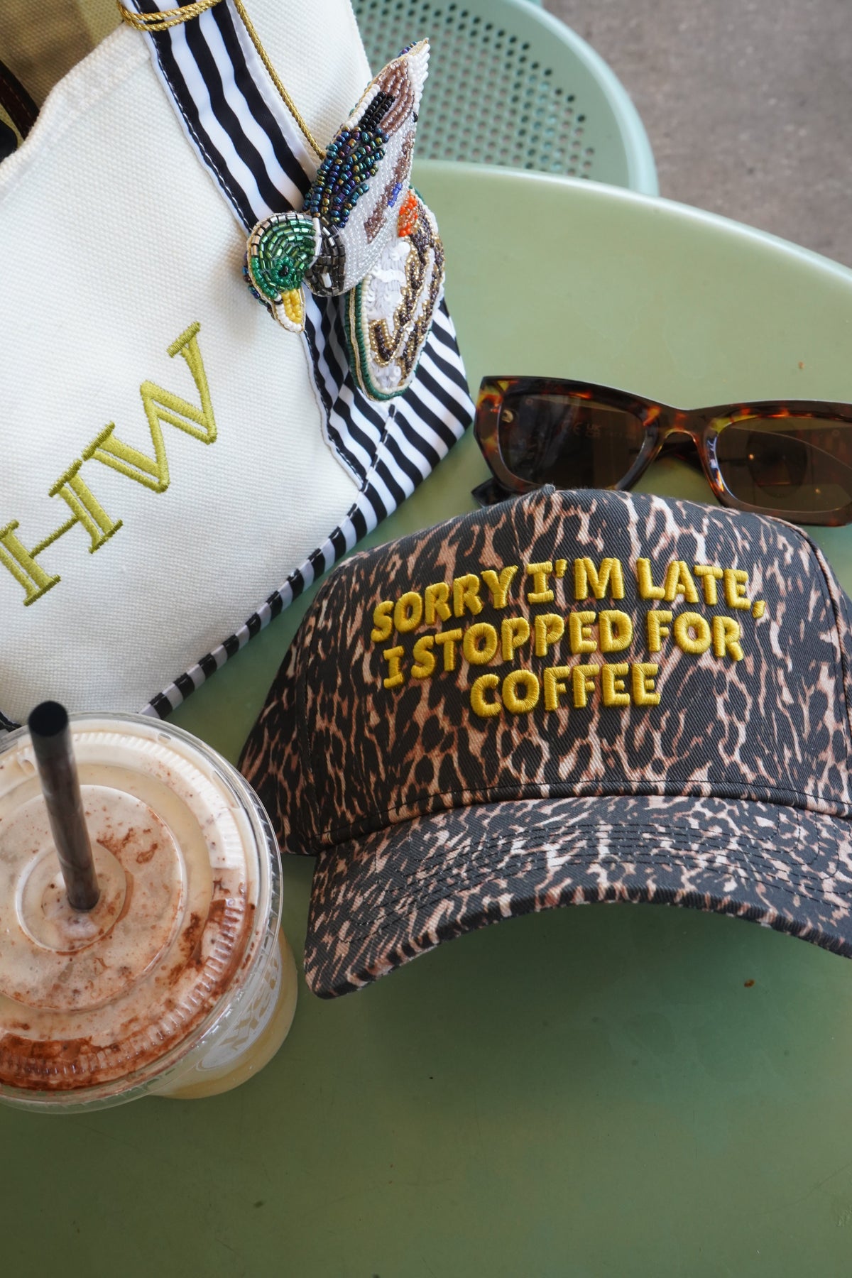 Sorry I'm Late, I Stopped for Coffee - Luxe Leopard Trucker Hat by KenzKustomz, view 3