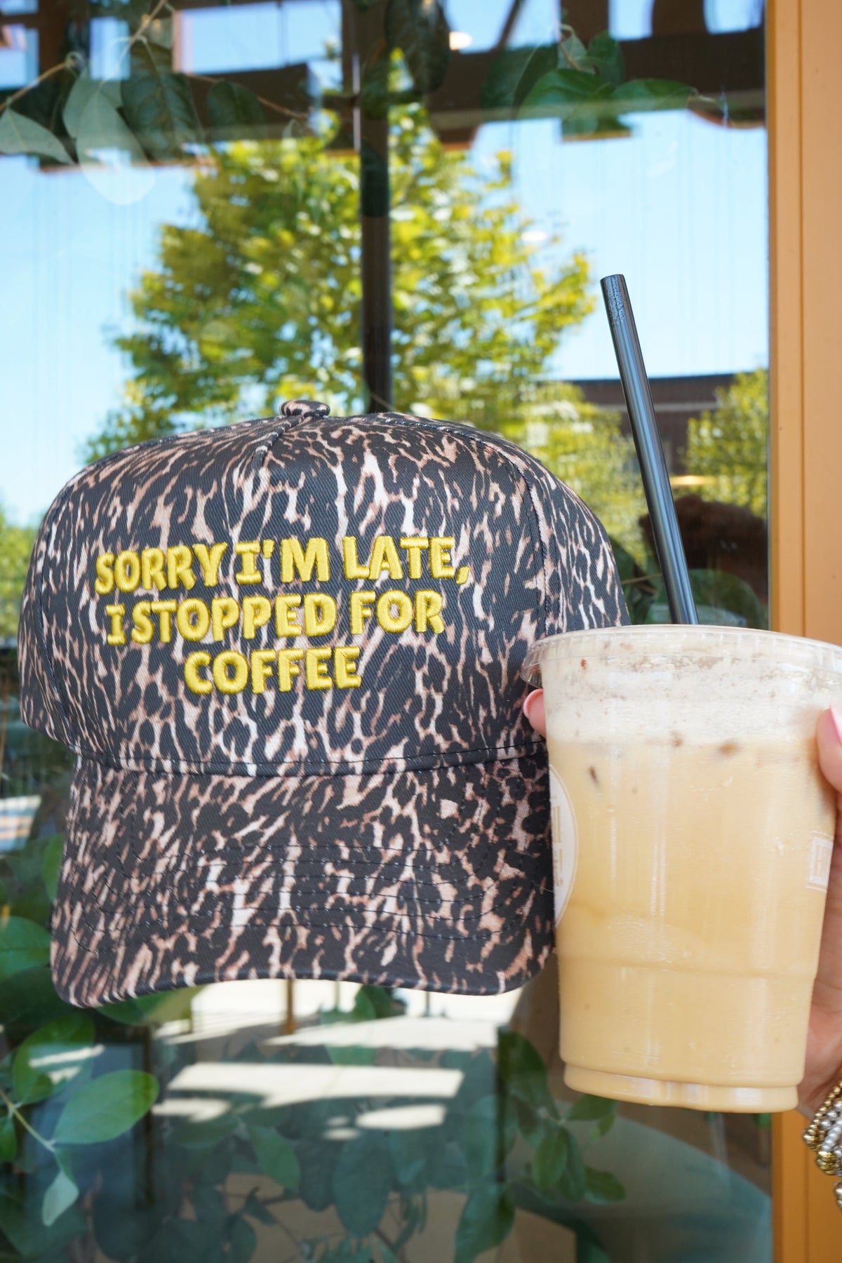 Sorry I'm Late, I Stopped for Coffee - Luxe Leopard Trucker Hat by KenzKustomz, view 4