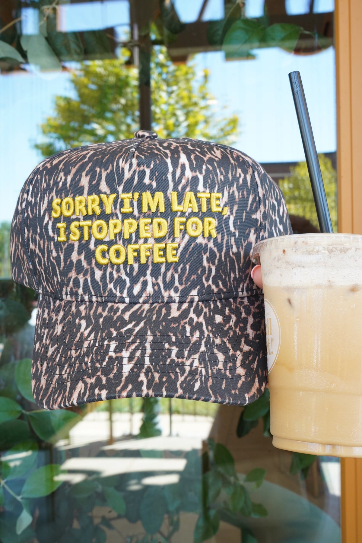 Sorry I'm Late, I Stopped for Coffee - Luxe Leopard Trucker Hat by KenzKustomz, view 5