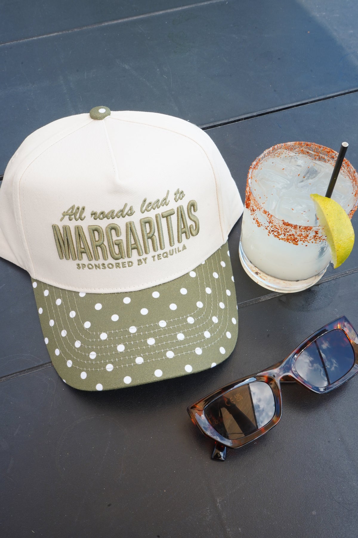 All Roads Lead to Margaritas - Green Polka Dot Trucker Hat by KenzKustomz, view 2